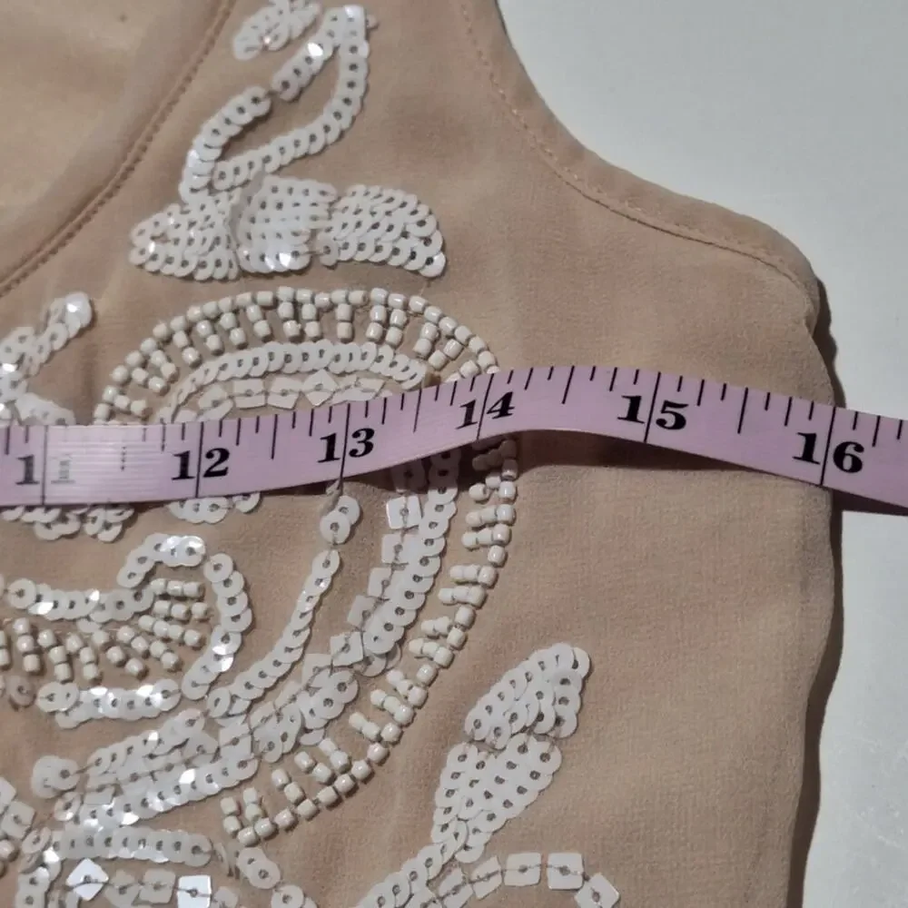 Express Tank Top Women Small Beaded Sequined Floral BohoChic Minimalist Neutral